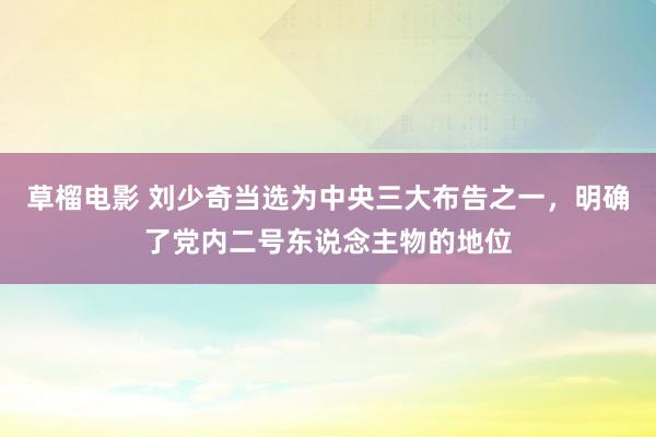 草榴电影 刘少奇当选为中央三大布告之一，明确了党内二号东说念主物的地位