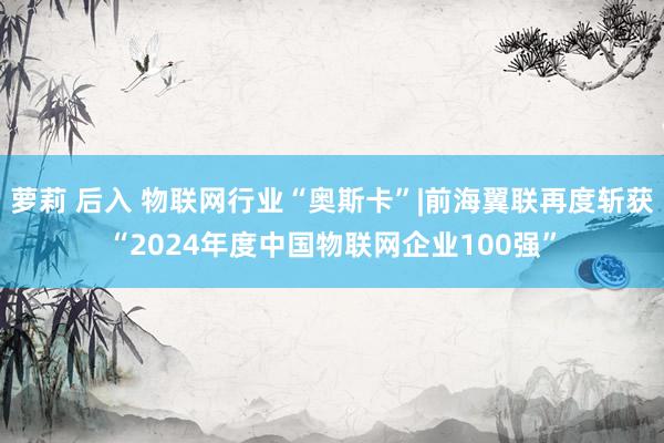萝莉 后入 物联网行业“奥斯卡”|前海翼联再度斩获“2024年度中国物联网企业100强”